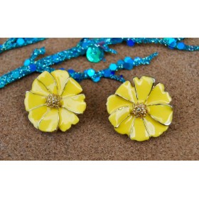 Yellow Enamel Gold Plated Floral Stud Earring